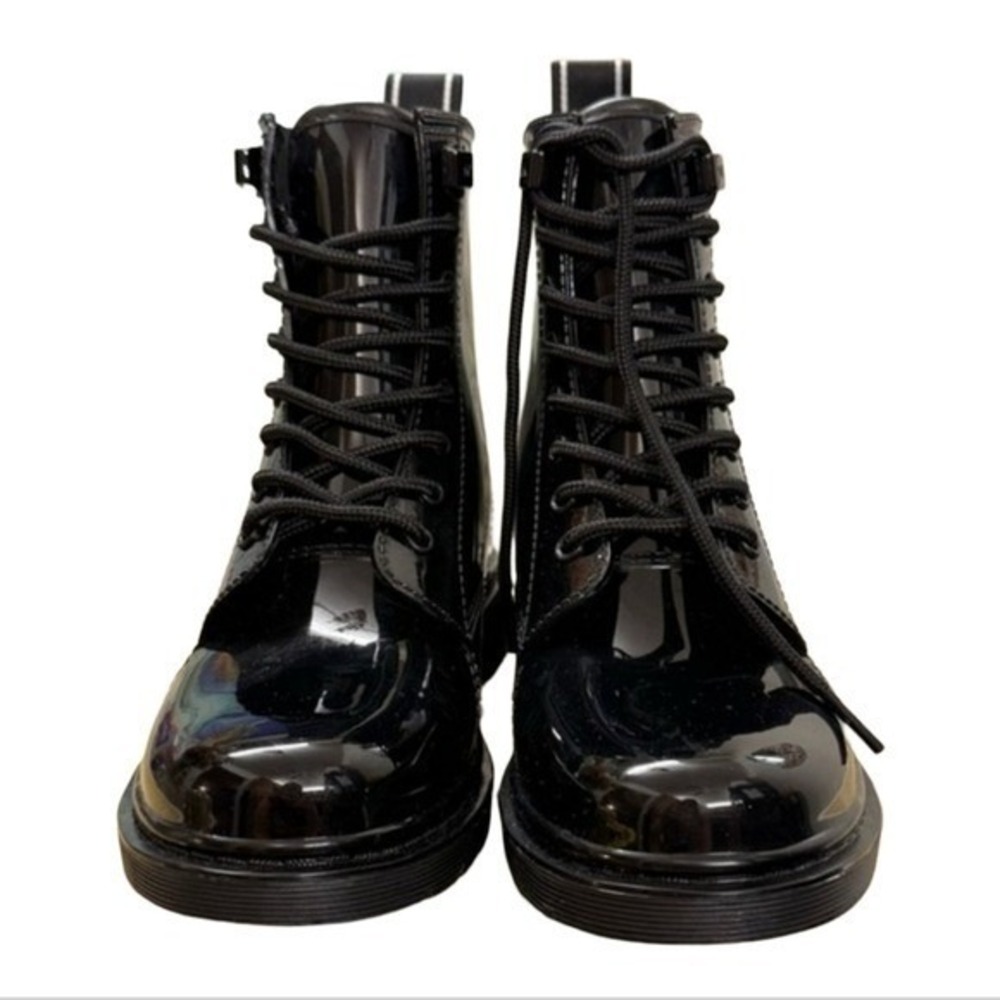 Michael Kors' Tavie‎ rain booties Black Lace Up Combat Boots Logo Pull Tab 7 New - Picture 2 of 16